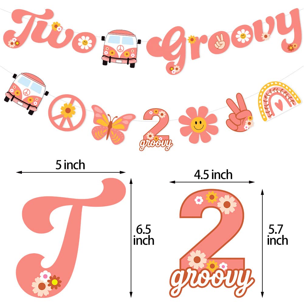 Ushinemi Two Groovy Party Decorations — Hippie Hanging Banner & Boho Garland for Kids
