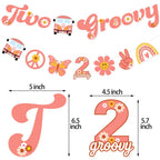 Ushinemi Two Groovy Party Decorations — Hippie Hanging Banner & Boho Garland for Kids