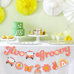 Ushinemi Two Groovy Party Decorations — Hippie Hanging Banner & Boho Garland for Kids