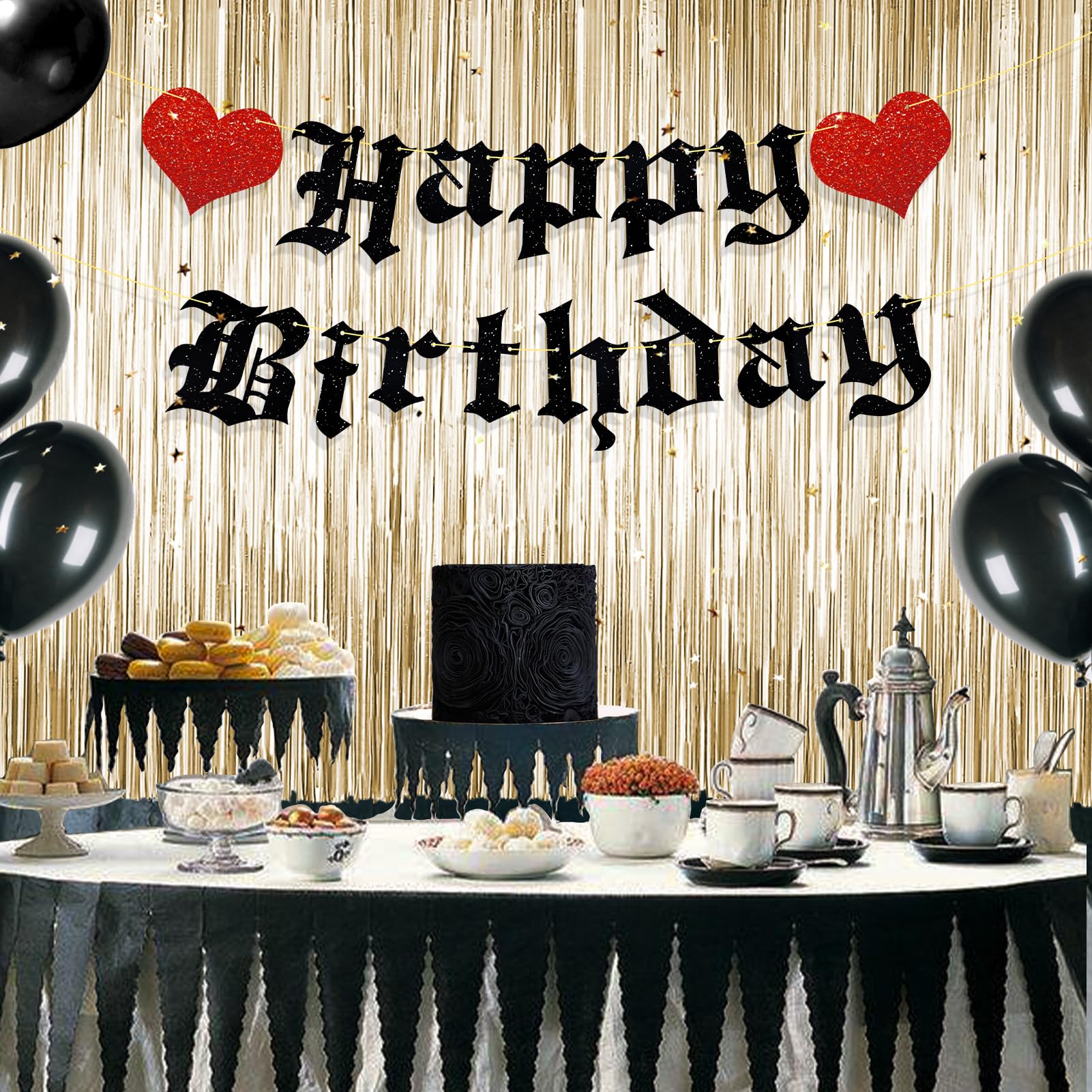 Ushinemi Pre-Strung Goth Birthday Banner – Glitter Gothic Party Decor
