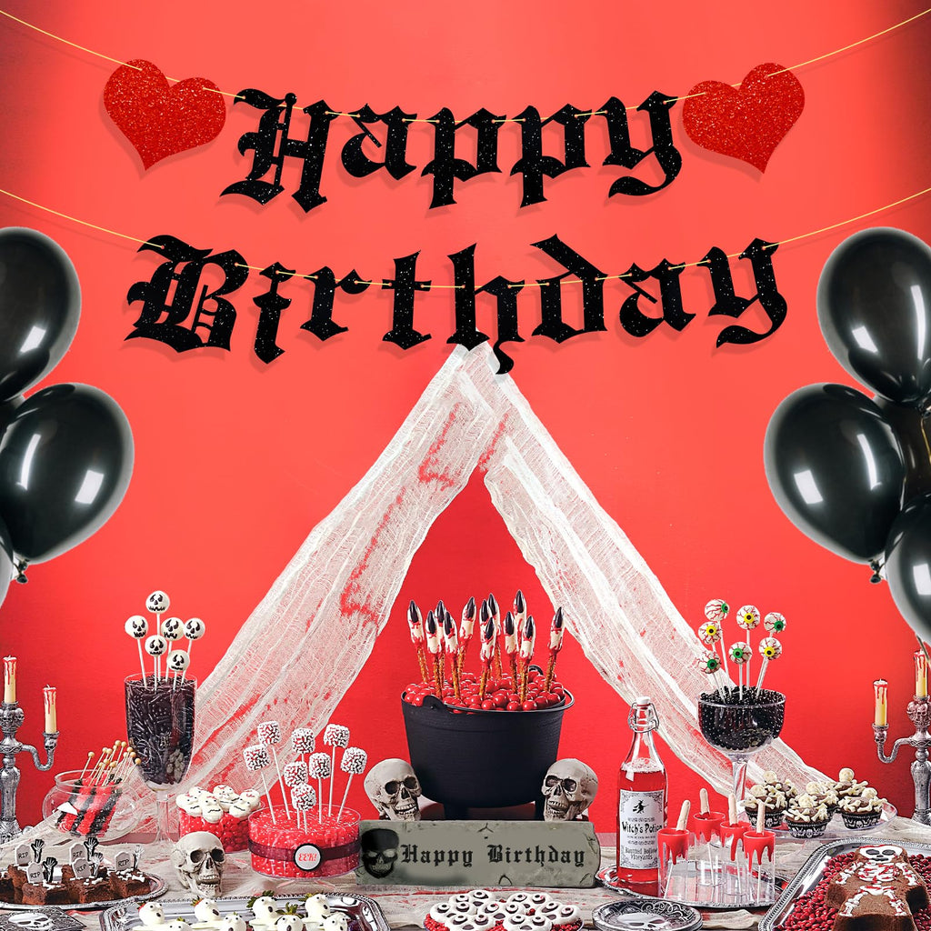 Ushinemi Pre-Strung Goth Birthday Banner – Glitter Gothic Party Decor