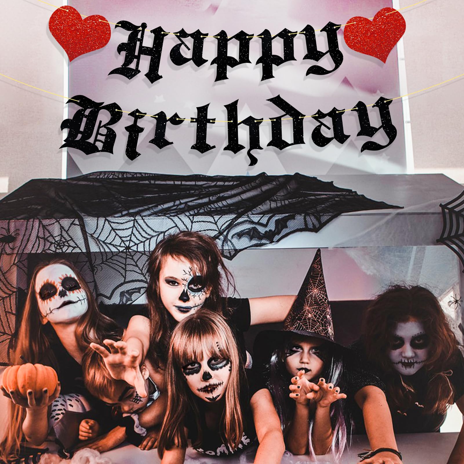 Ushinemi Pre-Strung Goth Birthday Banner – Glitter Gothic Party Decor