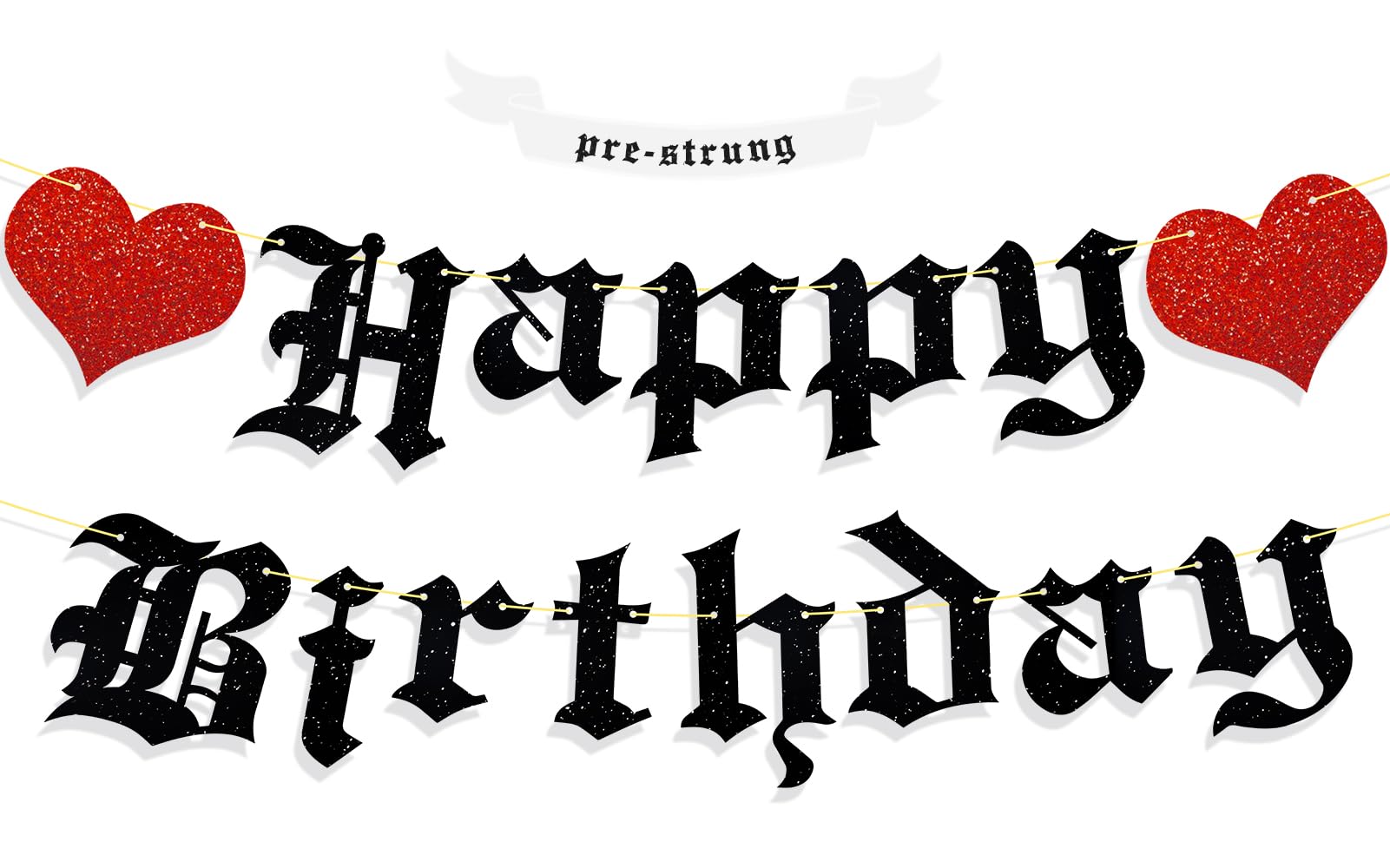 Ushinemi Pre-Strung Goth Birthday Banner – Glitter Gothic Party Decor
