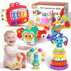 usrela 5 in 1 Baby Toy for 9-18 Months | Stacking, Sensory Cube & Piano Xylophone