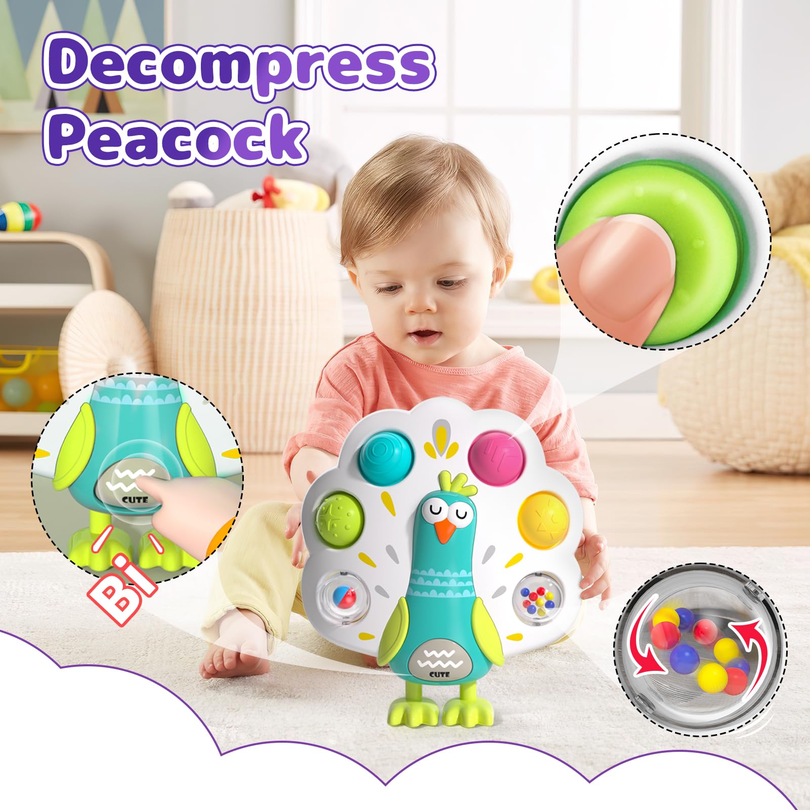 usrela 5 in 1 Baby Toy for 9-18 Months | Stacking, Sensory Cube & Piano Xylophone