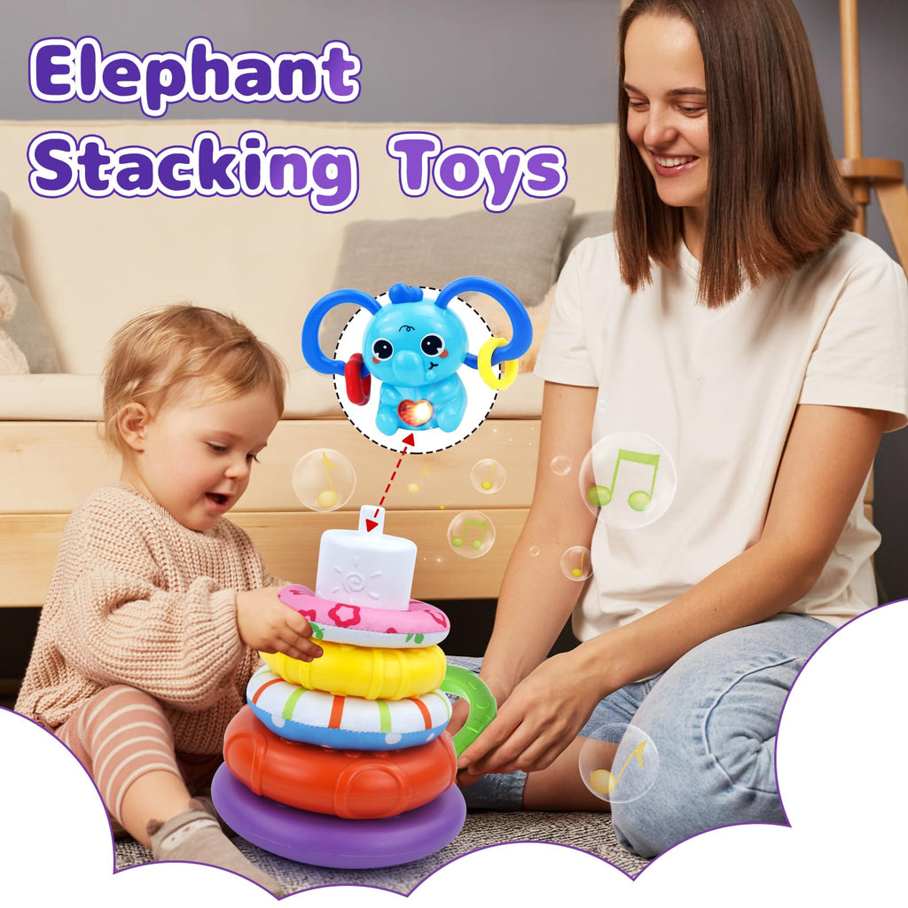 usrela 5 in 1 Baby Toy for 9-18 Months | Stacking, Sensory Cube & Piano Xylophone