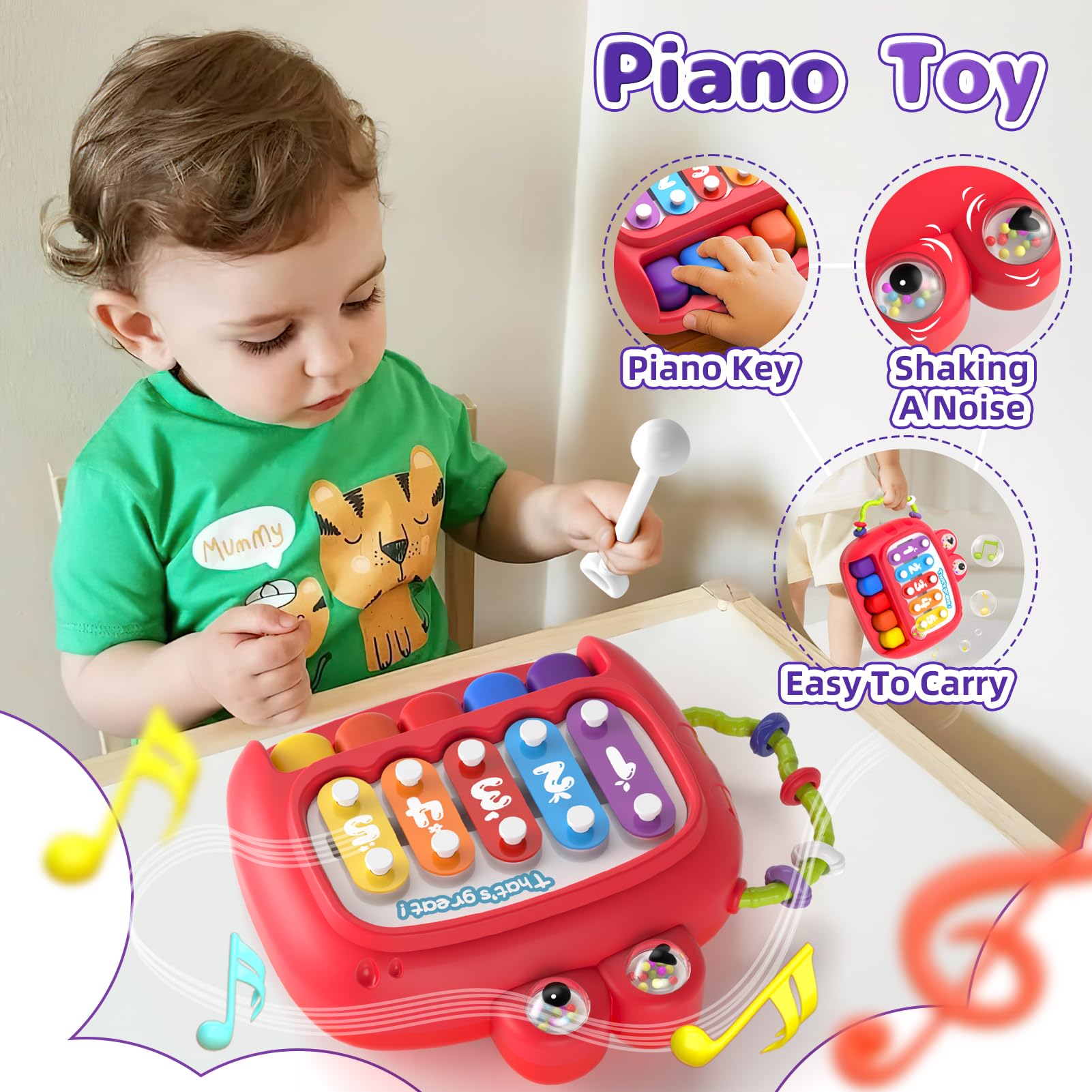 usrela 5 in 1 Baby Toy for 9-18 Months | Stacking, Sensory Cube & Piano Xylophone