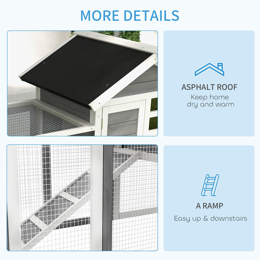 PawHut Rabbit Hutch Outdoor Wooden Guinea Pig Hutch Rabbit Run Bunny Cage Small Animal House Pull-Out Tray, Grey, 122 x 62.6 x 92 cm