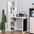 HOMCOM Wall Mounted Computer Desk, Folding Study Table with Black Board and Bookshelf, Multifunctional Floating Writing Desk for Home Office, White