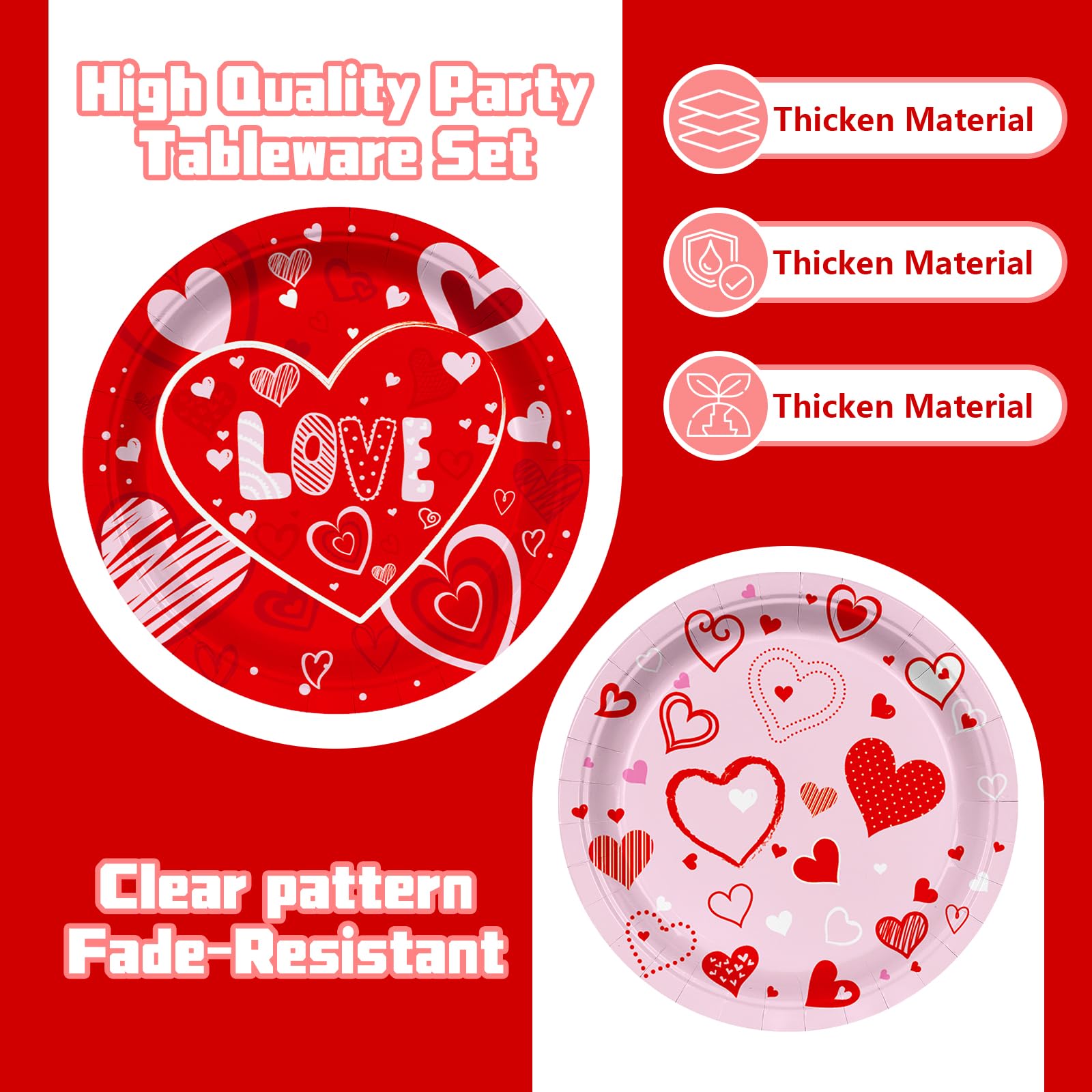 Valentine's Day Party Supplies – Serve 16 with Heart Plates, Napkins, Cups & Tablecloth