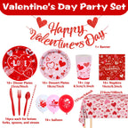 Valentine's Day Party Supplies – Serve 16 with Heart Plates, Napkins, Cups & Tablecloth
