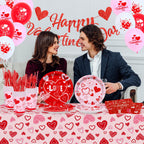 Valentine's Day Party Supplies – Serve 16 with Heart Plates, Napkins, Cups & Tablecloth