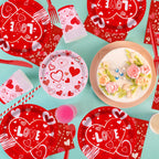 Valentine's Day Party Supplies – Serve 16 with Heart Plates, Napkins, Cups & Tablecloth