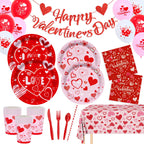 Valentine's Day Party Supplies – Serve 16 with Heart Plates, Napkins, Cups & Tablecloth
