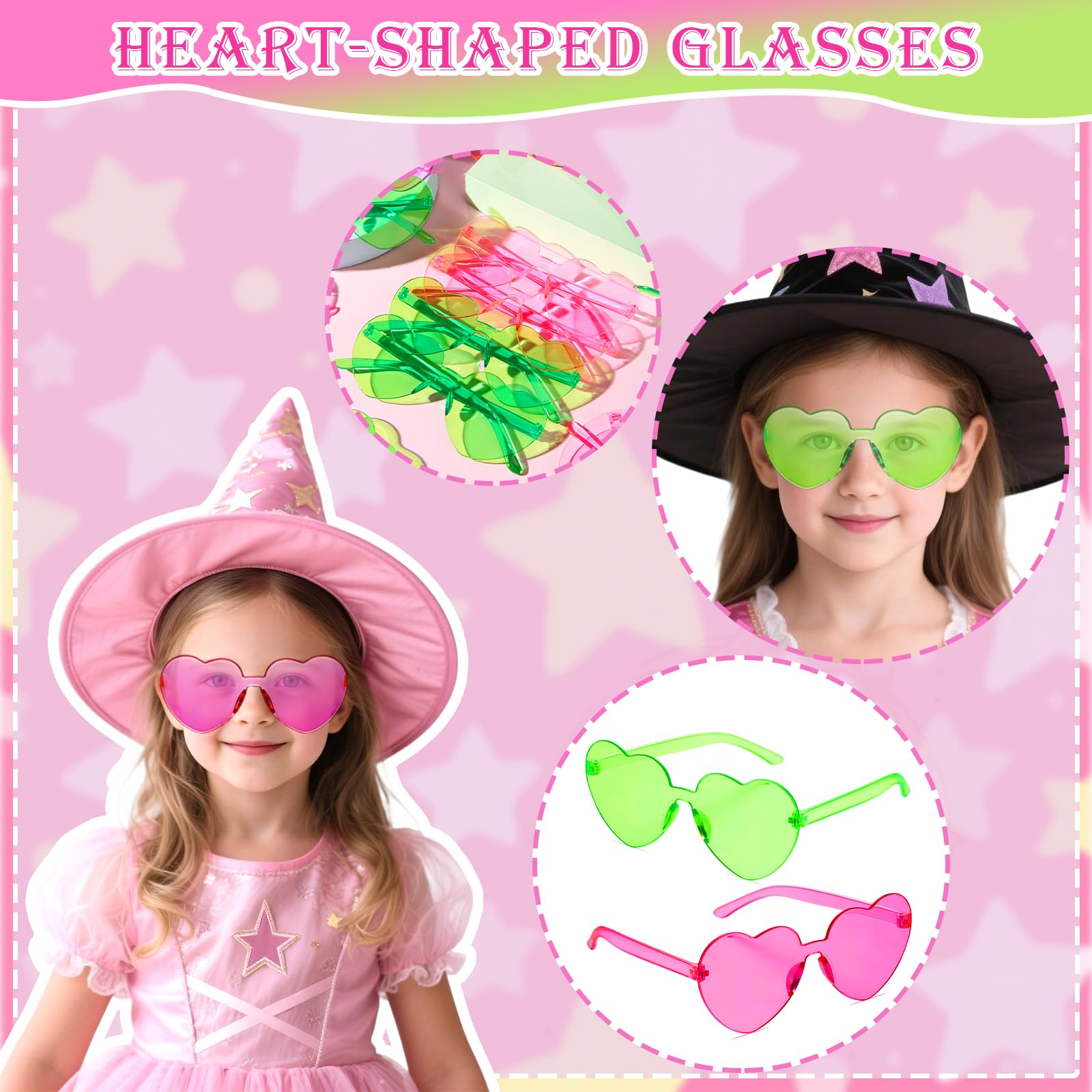 Vanblue 72Pcs Pink & Green Witch Party Favors – Star Wands, Glasses & More