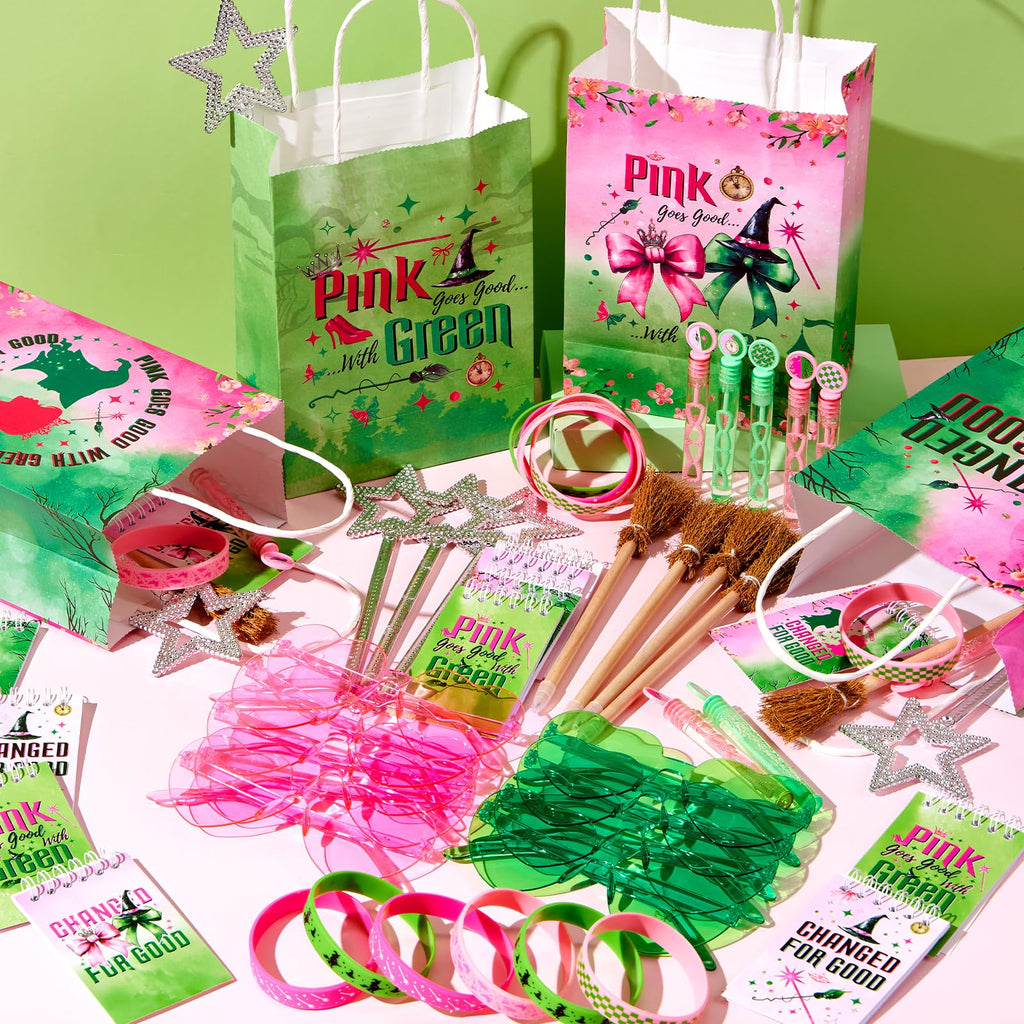 Vanblue 72Pcs Pink & Green Witch Party Favors – Star Wands, Glasses & More