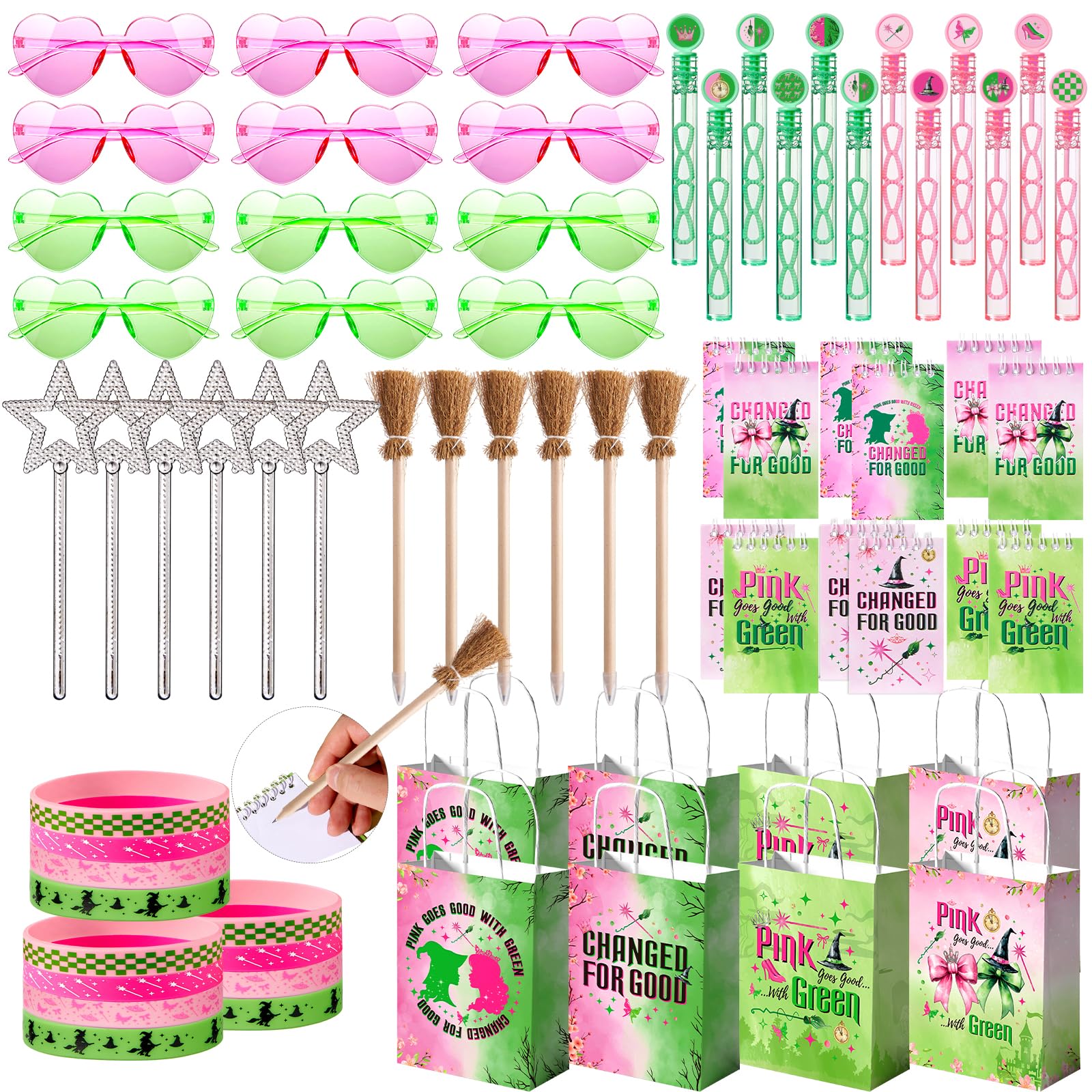 Vanblue 72Pcs Pink & Green Witch Party Favors – Star Wands, Glasses & More