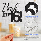 Varpotle Bruh I’m 16 Cake Topper – Black Glitter 16th Birthday Decorations for Teens