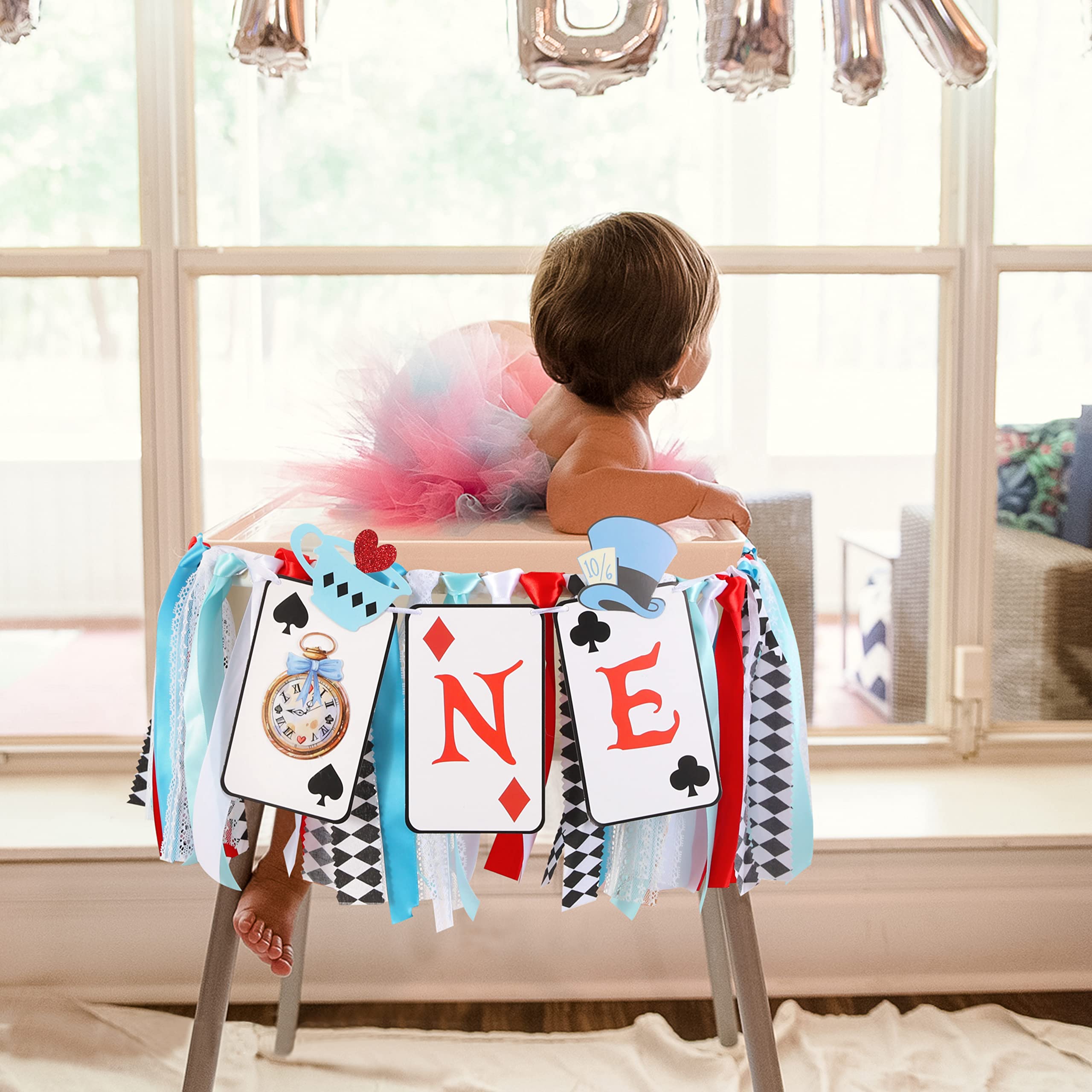 VAVAYAO Alice in Wonderland One High Chair Banner – 1st Birthday Decorations