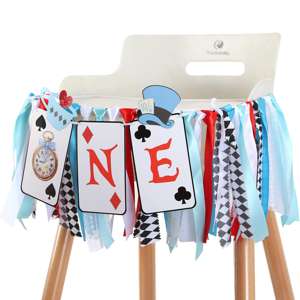 VAVAYAO Alice in Wonderland One High Chair Banner – 1st Birthday Decorations