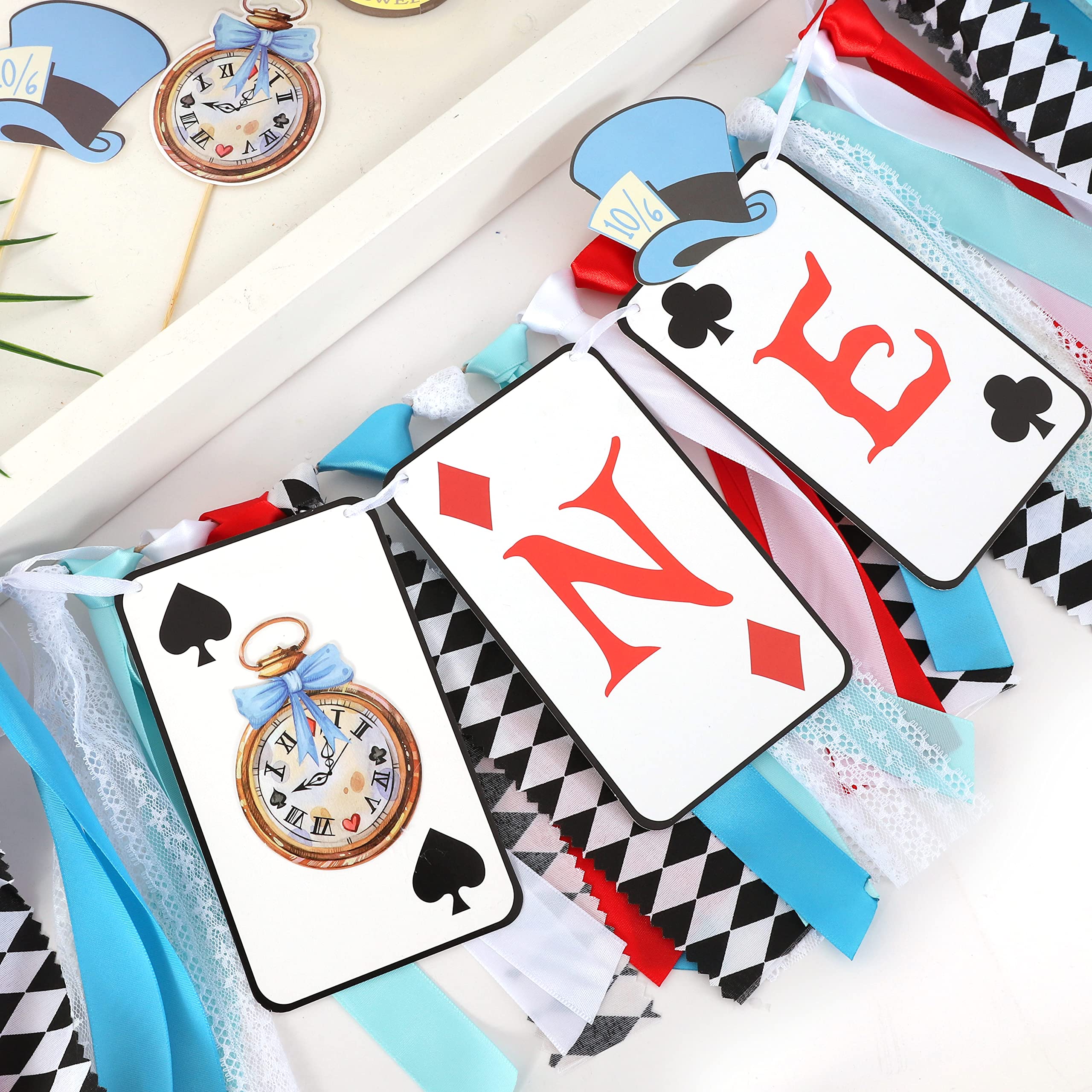 VAVAYAO Alice in Wonderland One High Chair Banner – 1st Birthday Decorations