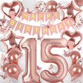 VBEOLLOV Rose Gold 15th Birthday Decorations for Girls – Banner, 40in 15 Balloon, Butterflies, Hearts & Stars