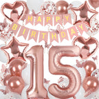VBEOLLOV Rose Gold 15th Birthday Decorations for Girls – Banner, 40in 15 Balloon, Butterflies, Hearts & Stars
