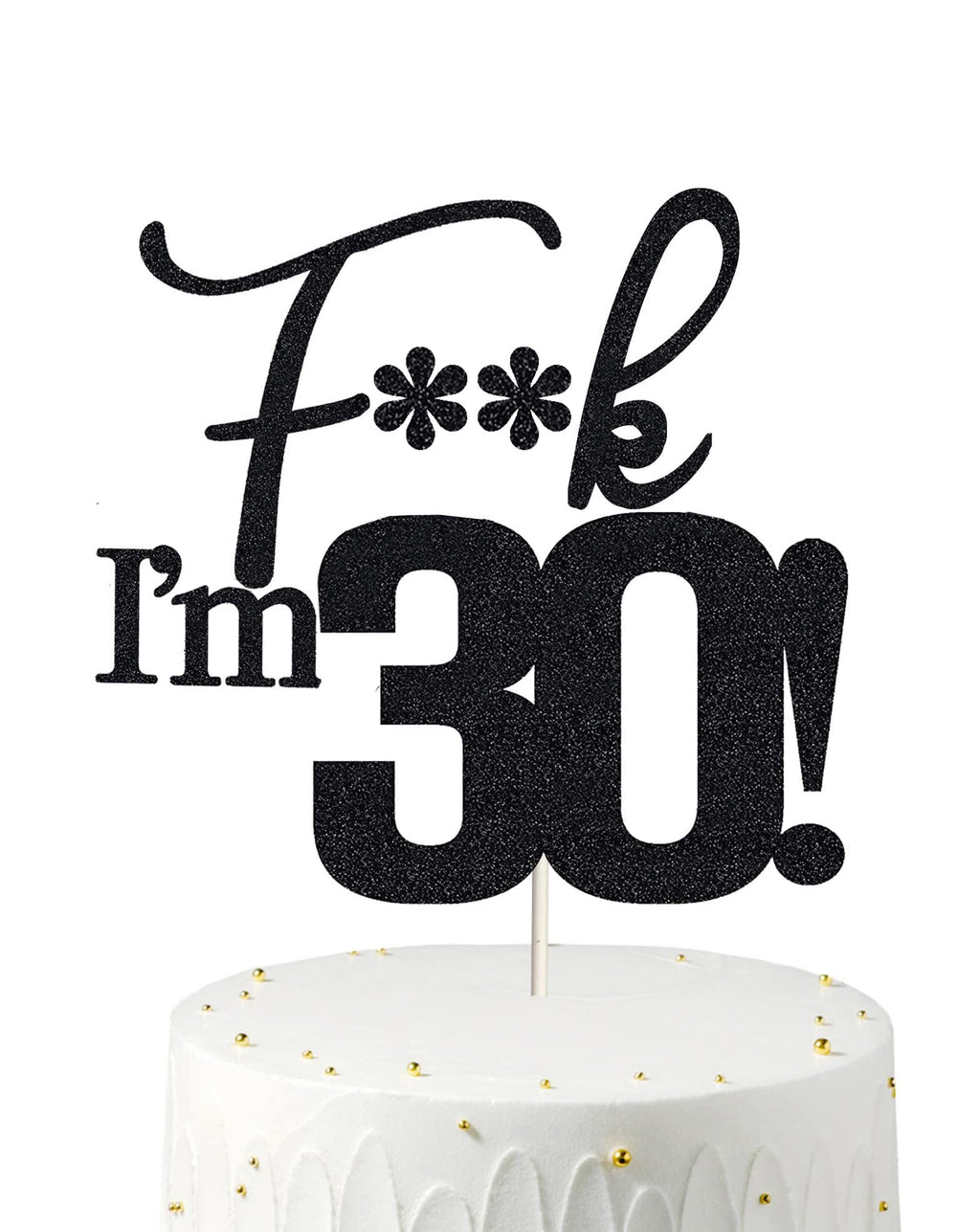 Veegood 30th Birthday Cake Topper - Black Glitter, Double-Sided