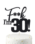 Veegood 30th Birthday Cake Topper - Black Glitter, Double-Sided
