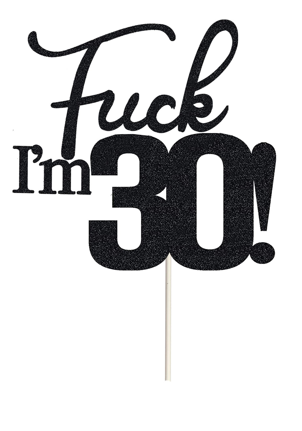 Veegood 30th Birthday Cake Topper - Black Glitter, Double-Sided