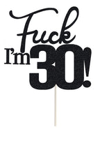 Veegood 30th Birthday Cake Topper - Black Glitter, Double-Sided