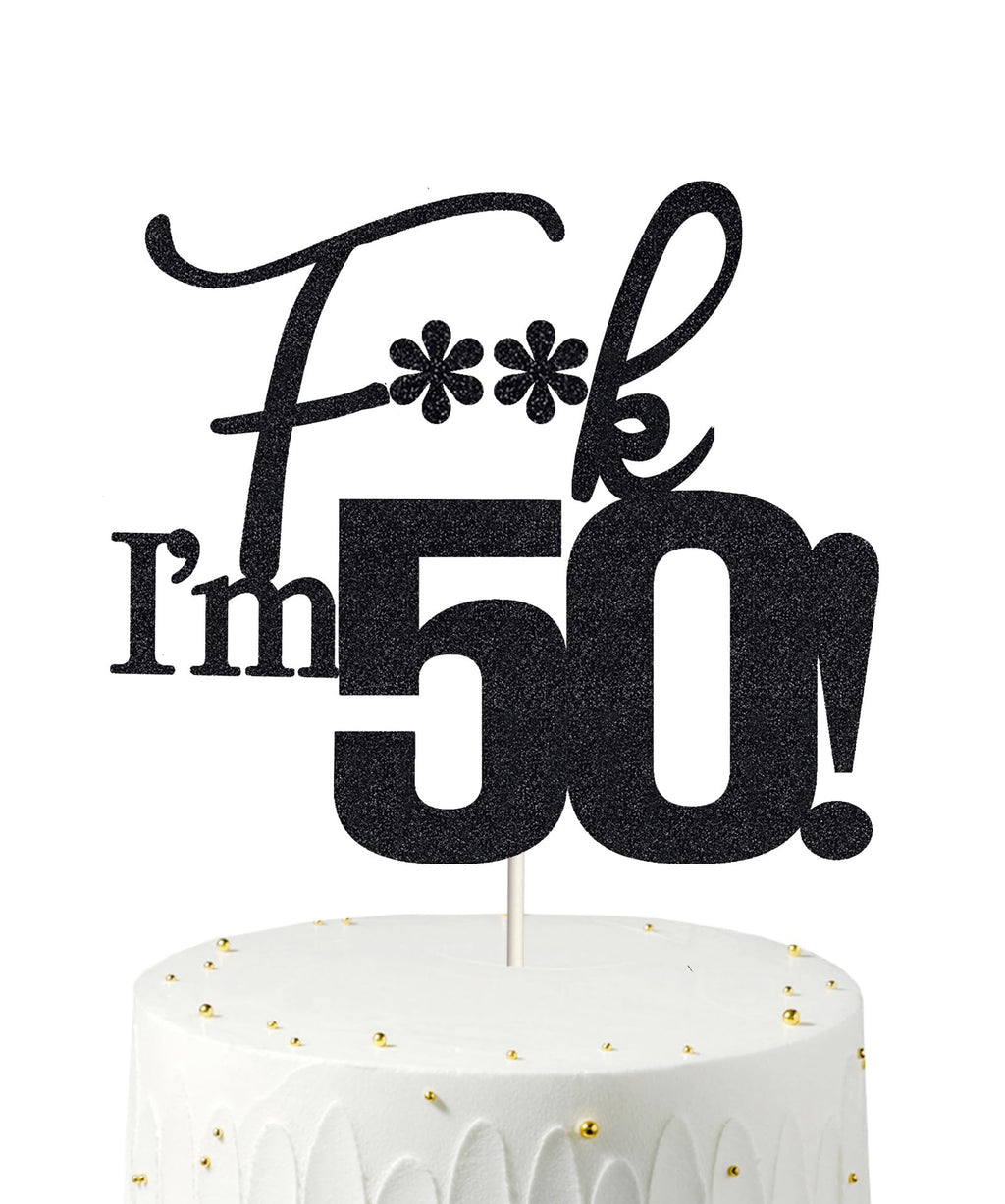 Veegood Birthday Cake Toppers Black Glitter – Fifty Topper for 50th Birthday
