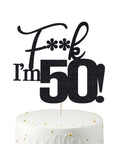 Veegood Birthday Cake Toppers Black Glitter – Fifty Topper for 50th Birthday