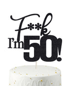 Veegood Birthday Cake Toppers Black Glitter – Fifty Topper for 50th Birthday