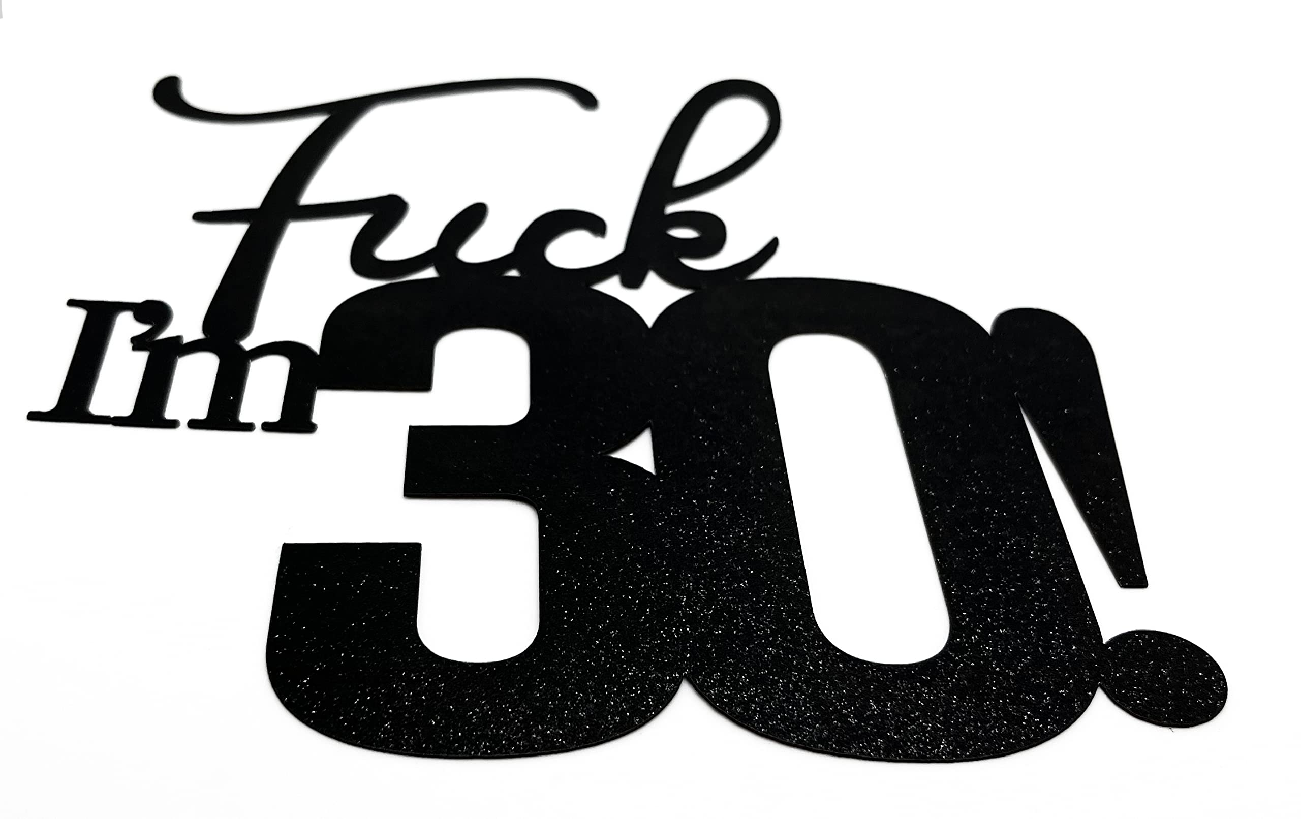 Veegood 30th Birthday Cake Topper - Black Glitter, Double-Sided