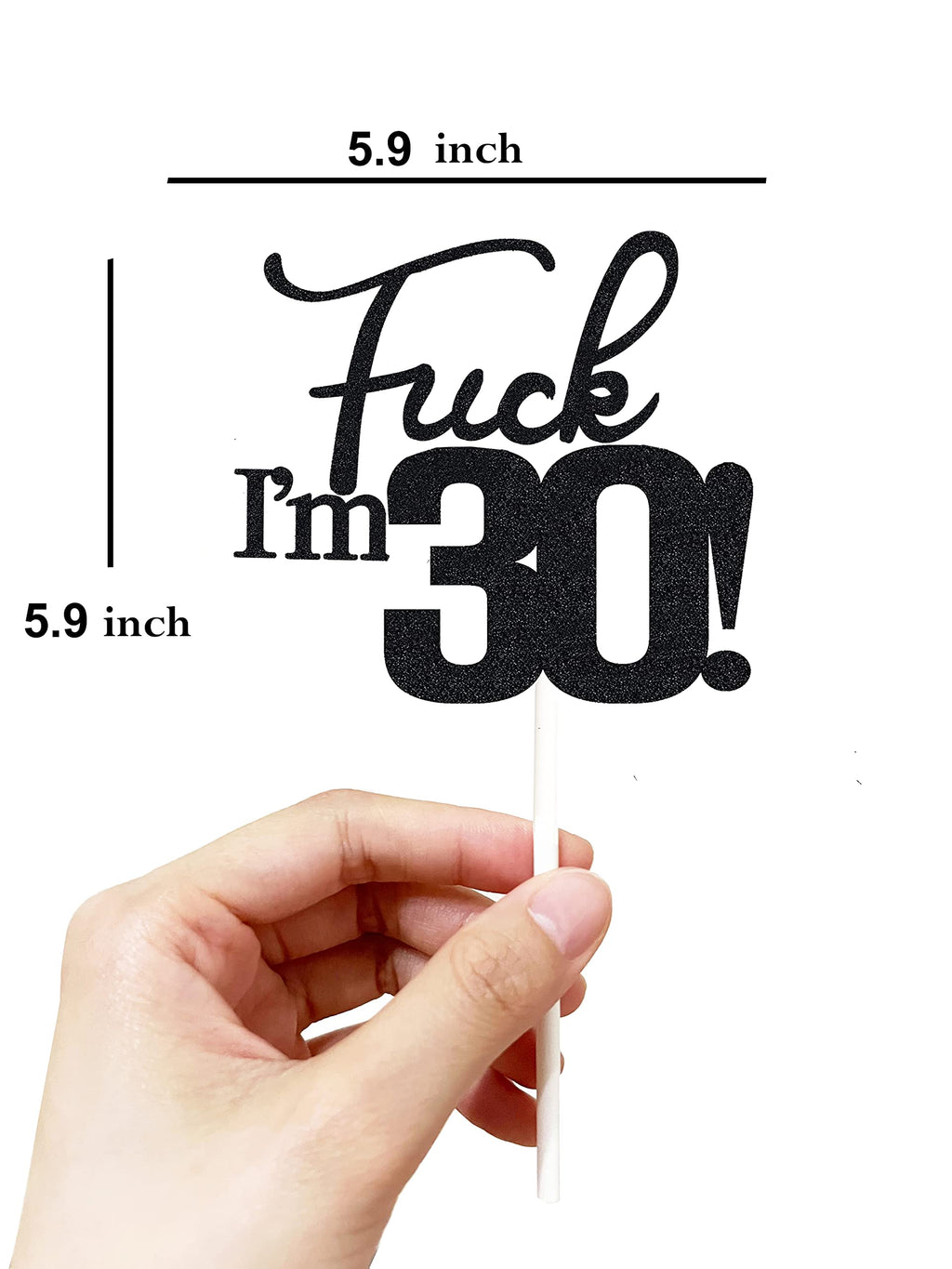 Veegood 30th Birthday Cake Topper - Black Glitter, Double-Sided