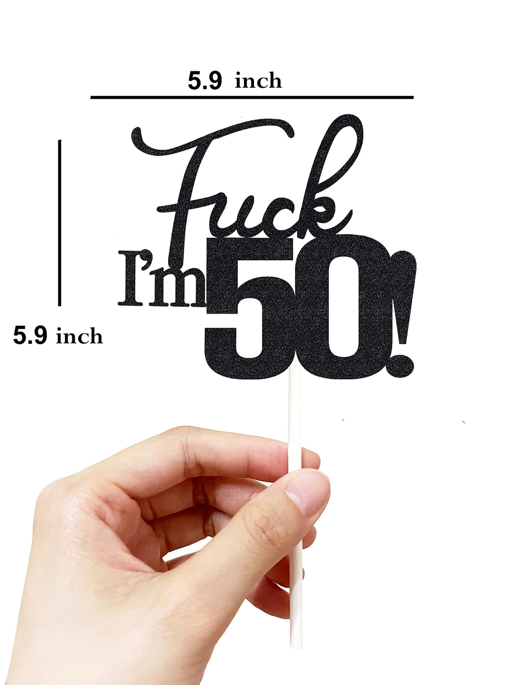 Veegood Birthday Cake Toppers Black Glitter – Fifty Topper for 50th Birthday