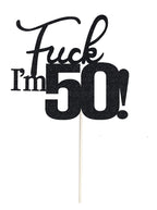 Veegood Birthday Cake Toppers Black Glitter – Fifty Topper for 50th Birthday