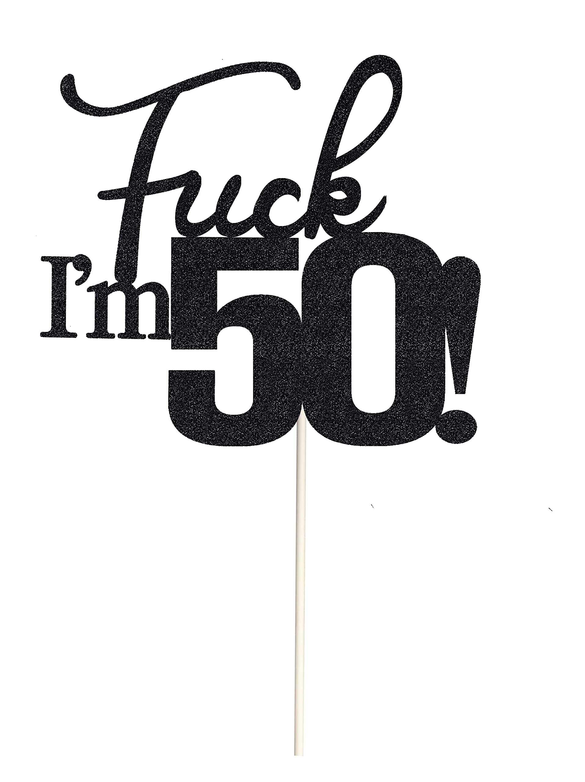Veegood Birthday Cake Toppers Black Glitter – Fifty Topper for 50th Birthday