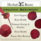 Herbal Roots Organic Beet Root Powder Capsules - 1,500mg per Serving | USDA Organic