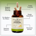 Herbal Roots Panax Ginseng | Organic Korean Ginseng Root Powder 1000mg | High Ginsenosides for Energy & Performance | 60 Vegan Capsules