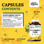 Wild & Organic Astragalus Capsules 1200 mg - Immune Support - Vegan, Non-GMO, No Fillers | 180 Count Pack of 1