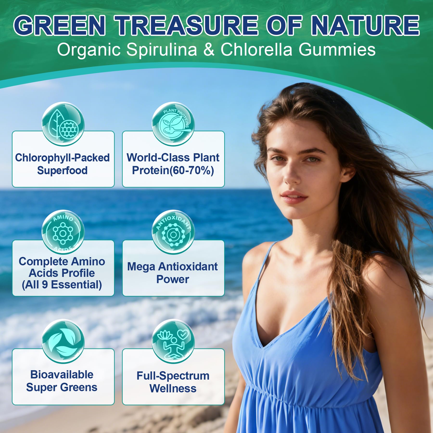 Bio Spirulina & Chlorella Gummis – Probiotikum & Super Greens Nahrungsergänzungsmittel, 60 Stück