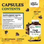 Wild & Organic Black Maca Root Capsules – 500 mg, 180 Count – Vegan, Non-GMO