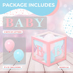 Vellax Baby Shower Boxes with Letters – Pink & Blue Boxes with Balloons | 44-Piece Gender Reveal Party Set