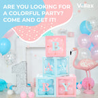 Vellax Baby Shower Boxes with Letters – Pink & Blue Boxes with Balloons | 44-Piece Gender Reveal Party Set