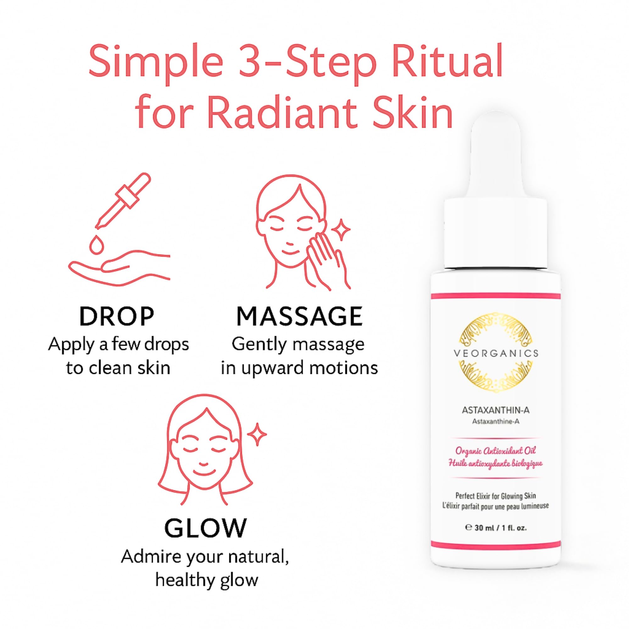 VeOrganics Astaxanthin-A Organic Facial Oil – Lightweight Face Moisturizer for All Skin Types
