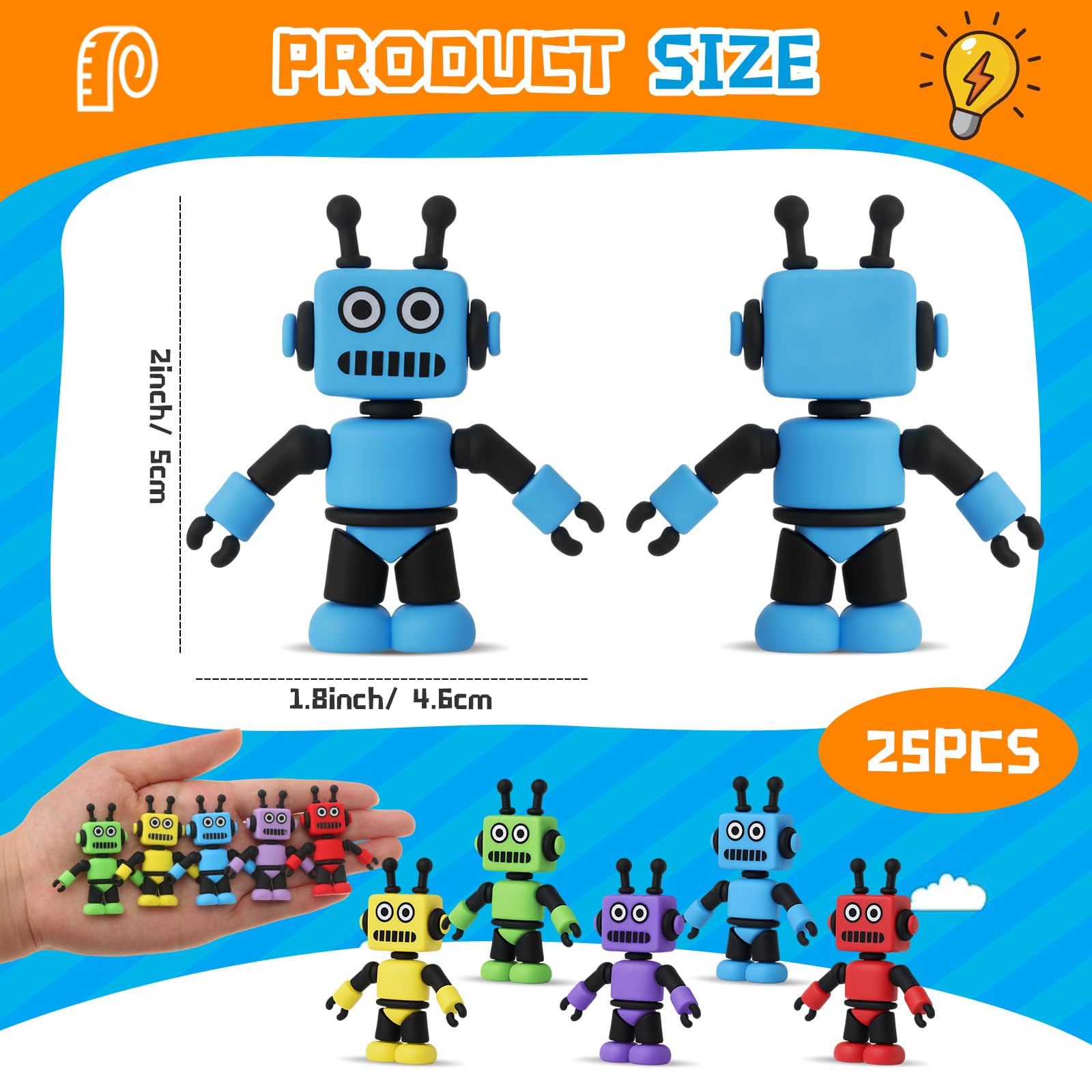 Vertintong 25-Piece Colorful Mini Robot Figures | Party Favors, Cake Toppers & DIY Decor
