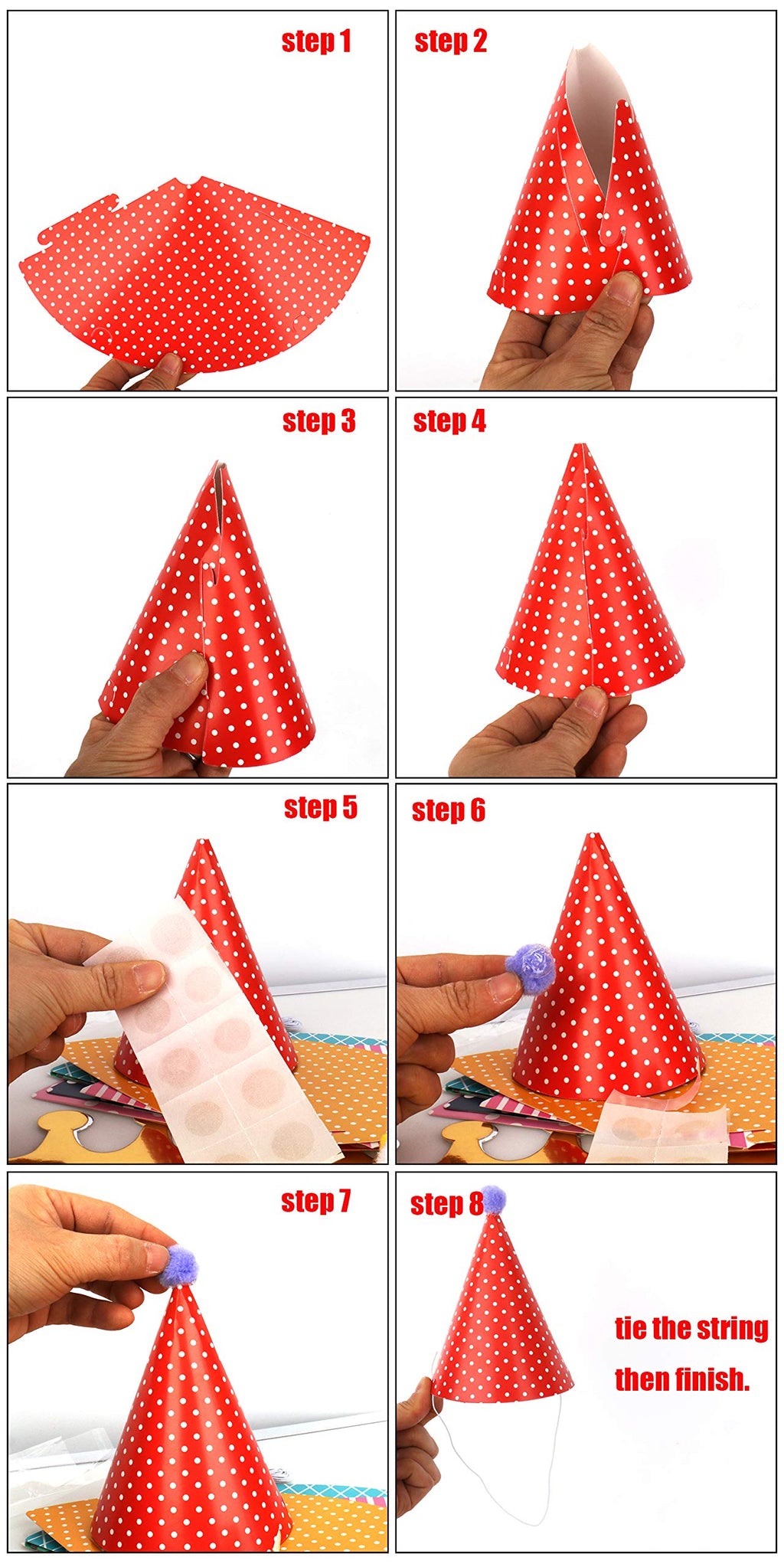Vesil Party Hats for Kids – DIY Mini Cone & Crown Set with Pom Poms, Rainbow Colors