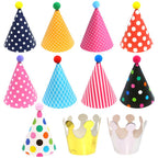 Vesil Party Hats for Kids – DIY Mini Cone & Crown Set with Pom Poms, Rainbow Colors